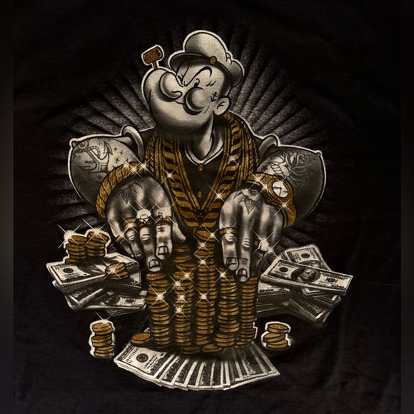 Popeye the Sailor Man Cash & Chips Men’s T-shirt Classic Black Size XL - Picture 3 of 4